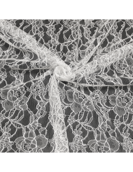Dentelle de Calais - Fleuri blanc optique (Coupon de 3.70 mètres)