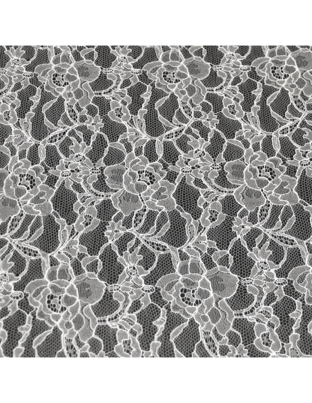 Dentelle de Calais - Fleuri blanc optique (Coupon de 3.70 mètres)