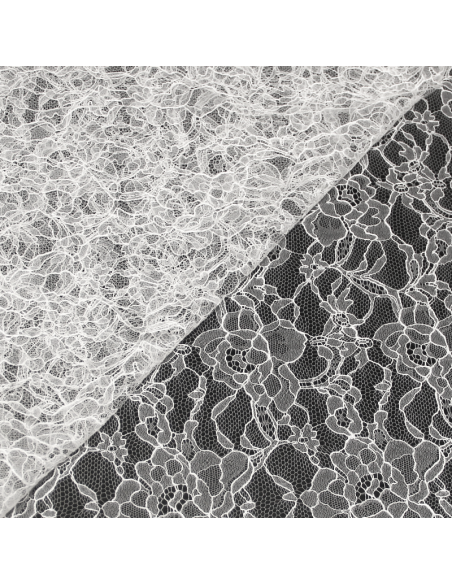 Dentelle de Calais - Fleuri blanc optique (Coupon de 3.70 mètres)