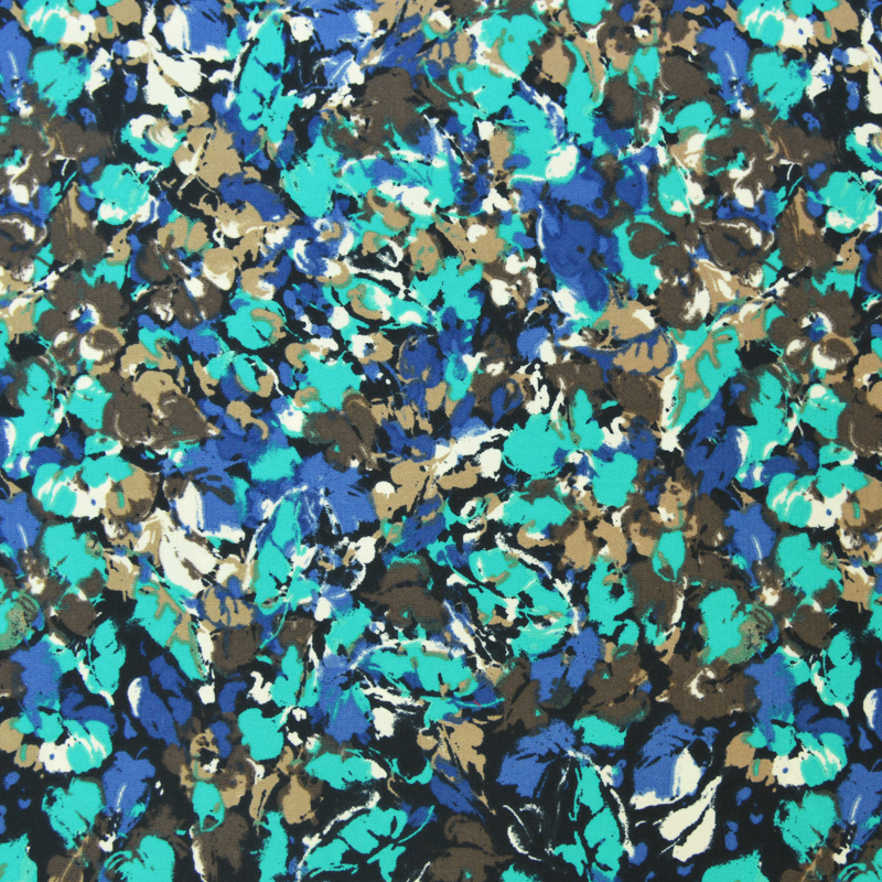 Javanaise imprimée - Farandole fleurie denim et turquoise