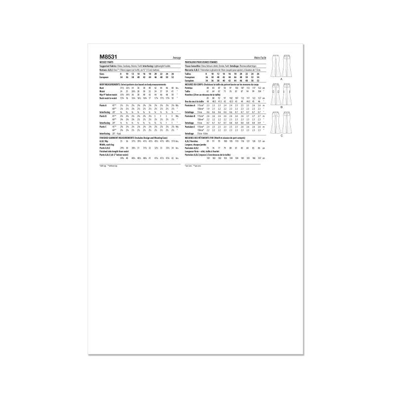 Patron McCall's 8531.K5 - Pantalon classique pour femme