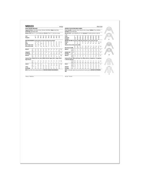 Patron McCall's 8533.K5 - Veste pour femme