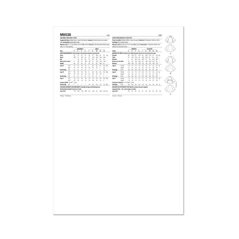 Patron McCall's 8538.HH - Capes pour enfants