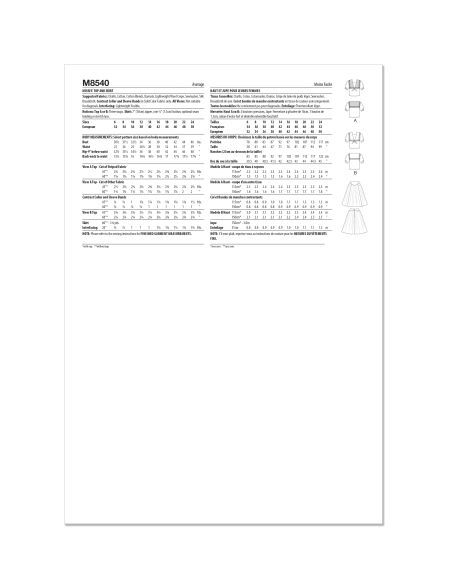 Patron McCall's 8540.H5 - Haut et jupe pour femme
