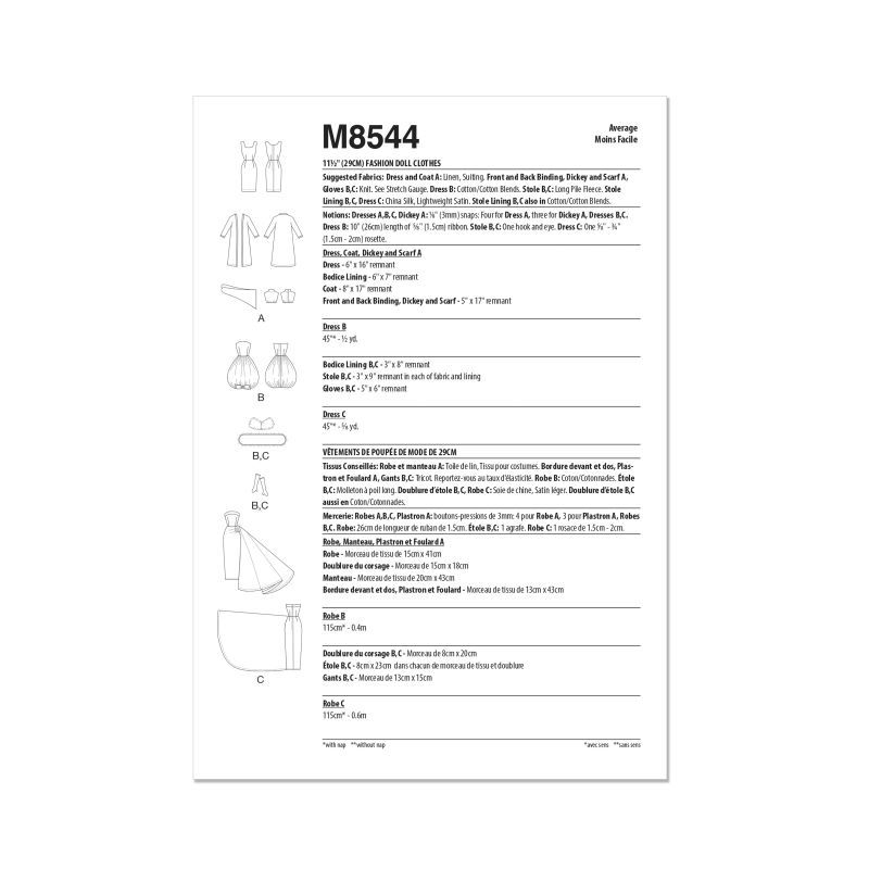 Patron McCall's 8544.OS - Vêtements pour poupées de 29 cm