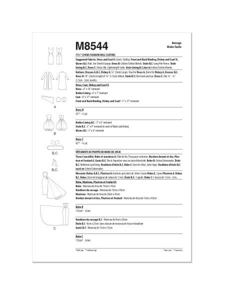 Patron McCall's 8544.OS - Vêtements pour poupées de 29 cm