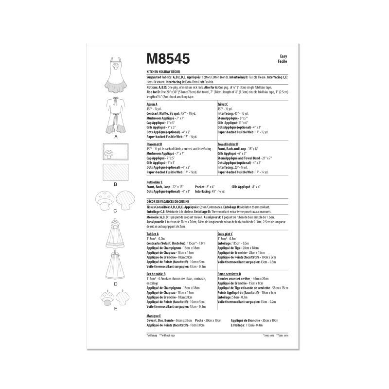 Patron McCall's 8545.OS - Accessoires et décorations de cuisine festives