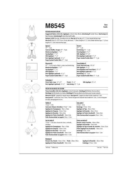 Patron McCall's 8545.OS - Accessoires et décorations de cuisine festives