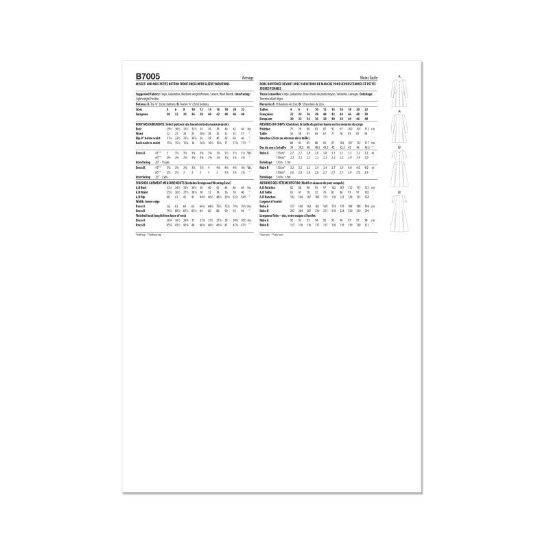 Patron Butterick 7005/D5 (32-40) - Robe ajustée et évasée