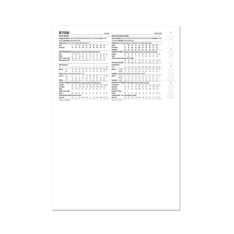 Patron Butterick 7006/K5 (36-44) - Robe élégante avec manches dénudées