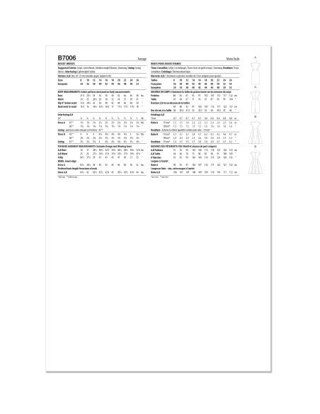 Patron Butterick 7006/K5 (36-44) - Robe élégante avec manches dénudées