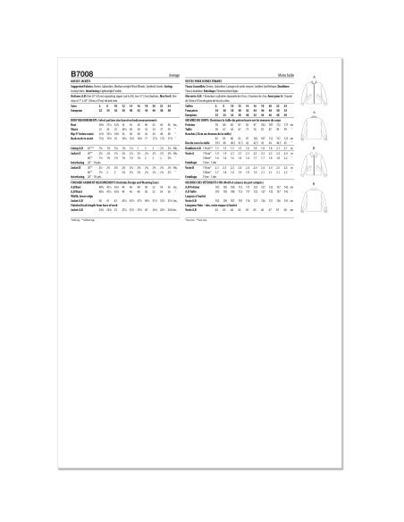 Patron Butterick 7008/H5 (34-42) - Veste bomber ample et stylée