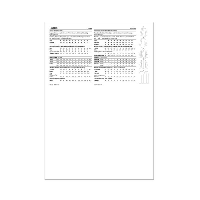 Patron Butterick 7009/K5 (36-44) - Tunique asymétrique et pantalon fuselé