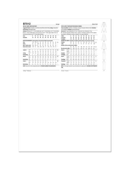 Patron Butterick 7012/K5 (36-44) - Veste, jupe et pantalon