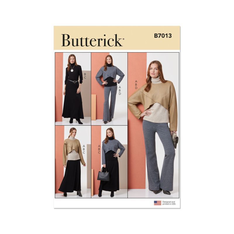 Patron Butterick 7013/A - Hauts en maille, jupe et pantalon