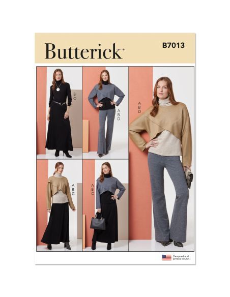 Patron Butterick 7013/A - Hauts en maille, jupe et pantalon