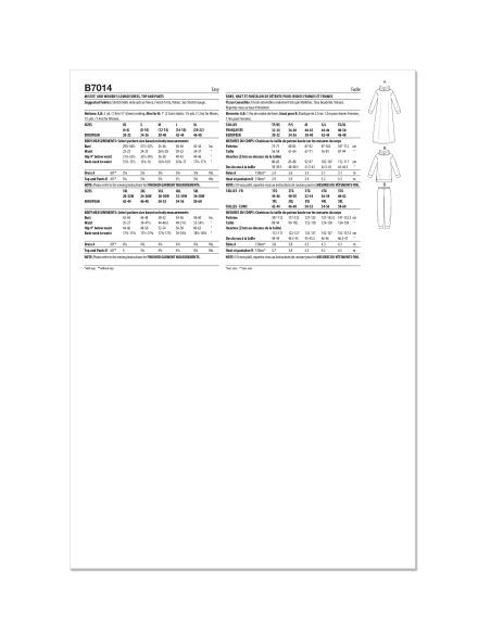 Patron Butterick 7014/AA (32-46) - Robe, haut et pantalon de détente