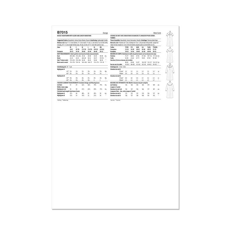 Patron Butterick 7015/A - Chemise de nuit