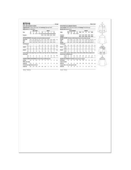 Patron Butterick 7016/A - Veste pour toute la famille