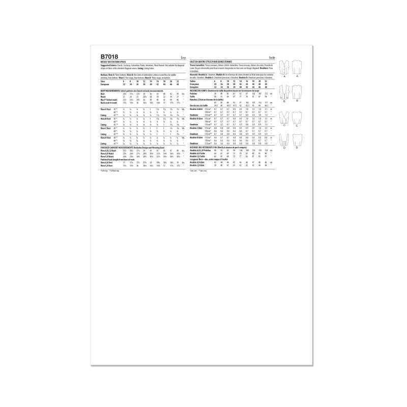 Patron Butterick 7018/H5 (34-42) - Gilet vintage des années 1960