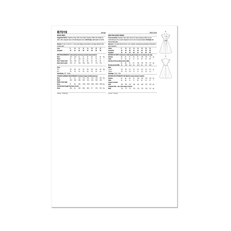 Patron Butterick 7019/K5 (36-44) - Robe vintage des années 1950