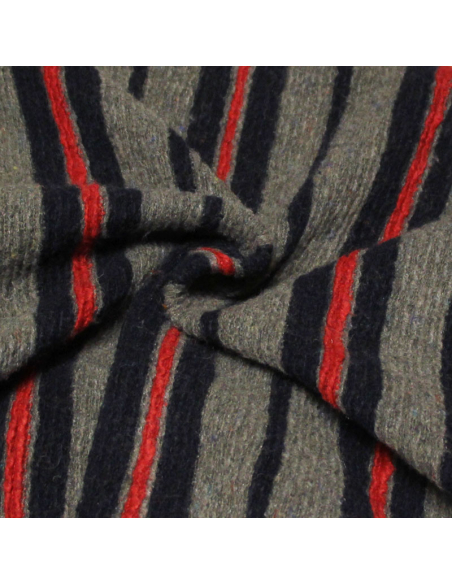 Laine bouillie - Rayure marine, rouge & gris
