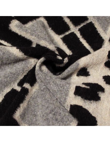 Panneau laine bouillie pour poncho à frange - Gris, beige & noir