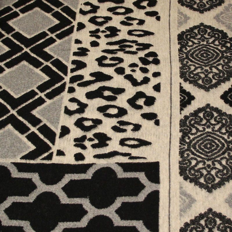 Panneau laine bouillie pour poncho à frange - Gris, beige & noir