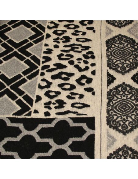 Panneau laine bouillie pour poncho à frange - Gris, beige & noir