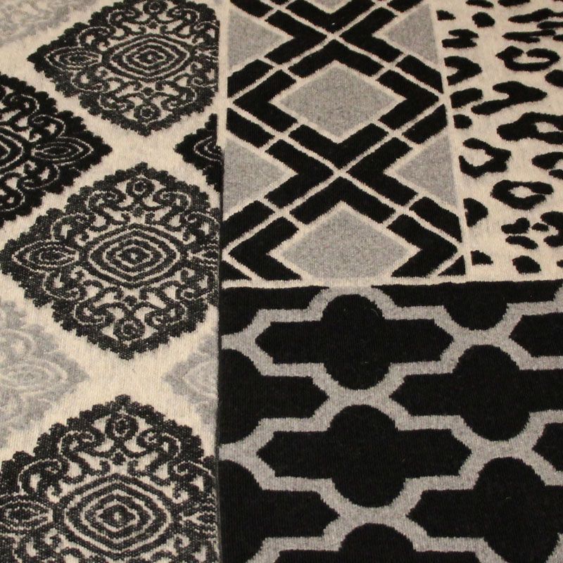 Panneau laine bouillie pour poncho à frange - Gris, beige & noir