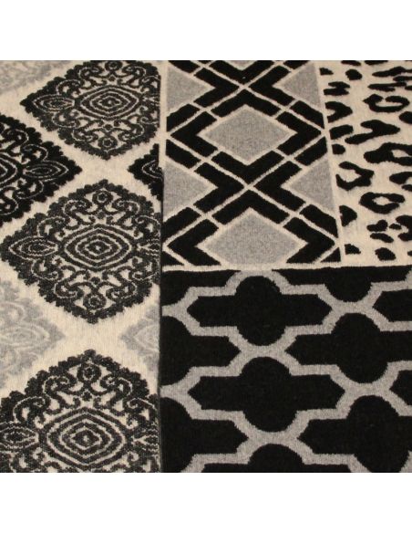 Panneau laine bouillie pour poncho à frange - Gris, beige & noir