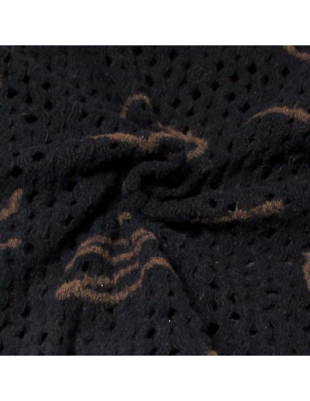 Laine bouillie ajourée - Alphabet marron fond marine