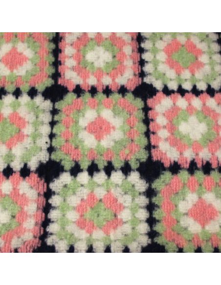 Laine bouillie - Carré rose & vert fond marine