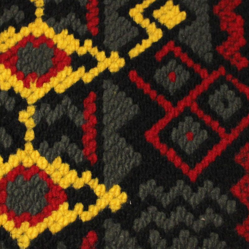 Laine bouillie - Motif géométrique ethnique rouge & jaune fond noir