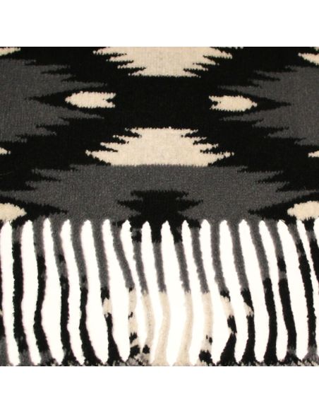 Laine bouillie clan à frange - Noir & gris ligne écru