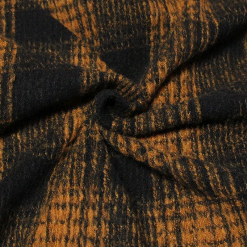 Laine bouillie clan - Carreaux orangé fond bleu nuit