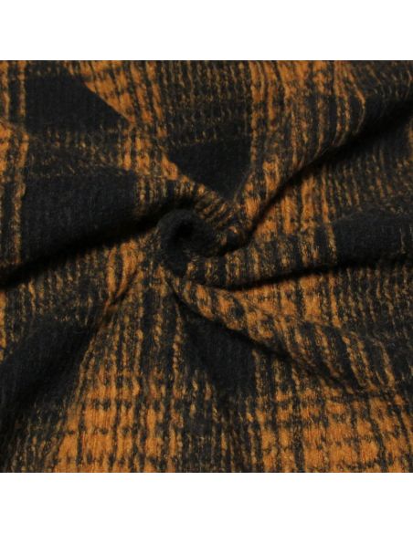 Laine bouillie clan - Carreaux orangé fond bleu nuit