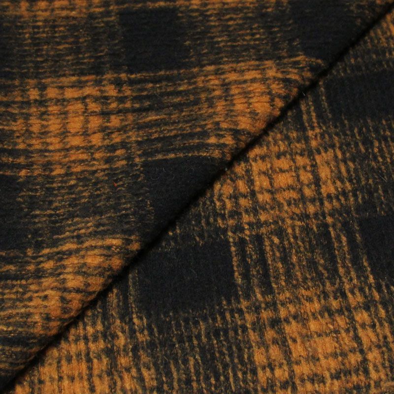Laine bouillie clan - Carreaux orangé fond bleu nuit