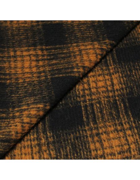 Laine bouillie clan - Carreaux orangé fond bleu nuit