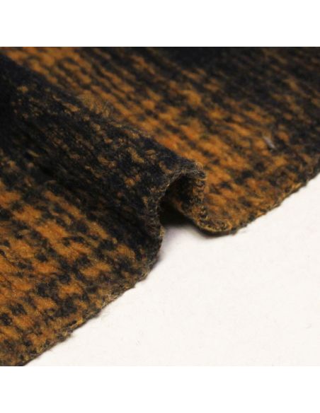 Laine bouillie clan - Carreaux orangé fond bleu nuit