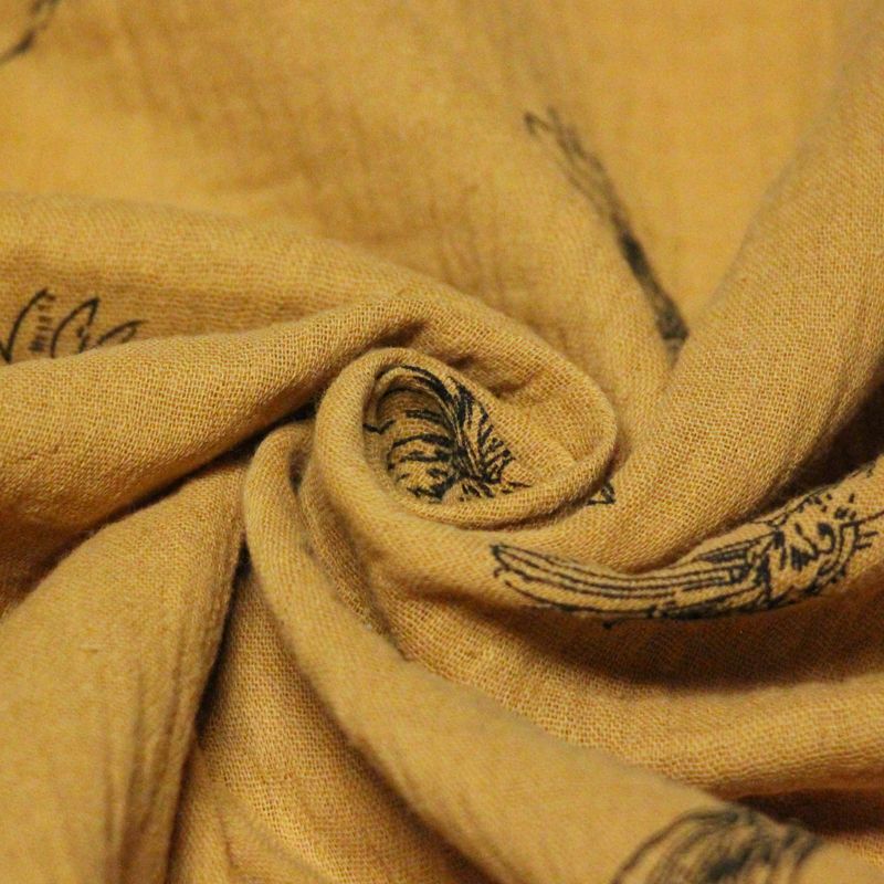 Double gaze 100% coton - Oiseaux noirs fond moutarde