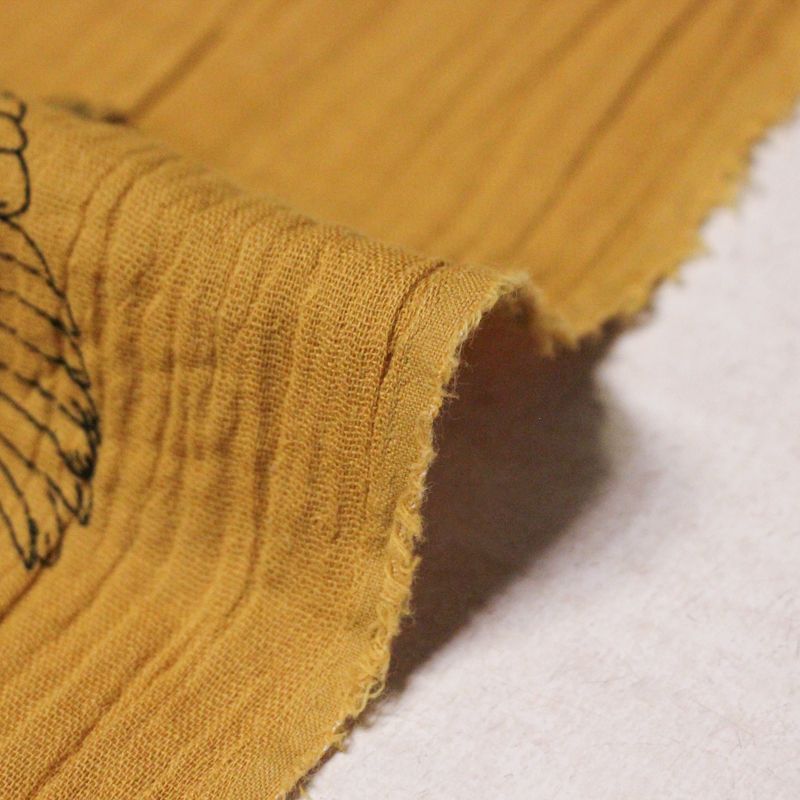 Double gaze 100% coton - Oiseaux noirs fond moutarde