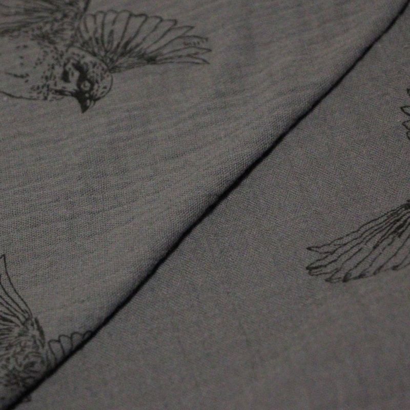 Double gaze 100% coton - Oiseaux noirs fond anthracite