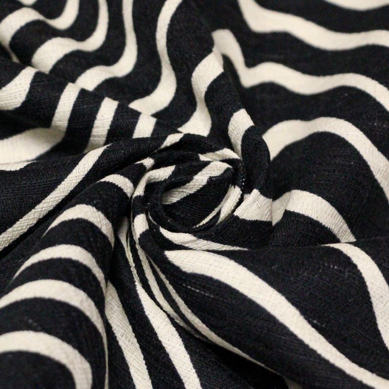 Étoffe lin & coton - Vague noir et blanc