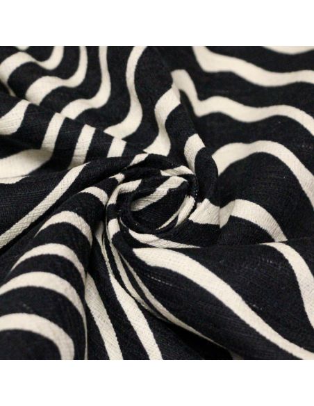 Étoffe lin & coton - Vague noir et blanc