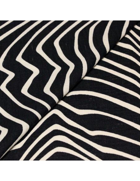 Étoffe lin & coton - Vague noir et blanc