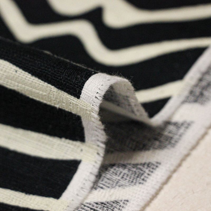 Étoffe lin & coton - Vague noir et blanc