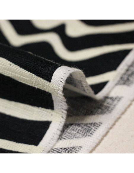 Étoffe lin & coton - Vague noir et blanc