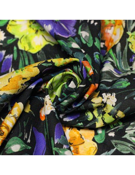 Batiste 100% coton - Bouquet fleurit fond noir