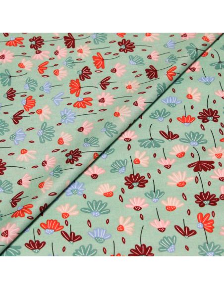 Popeline 100% coton - Jardin poétique fond vert